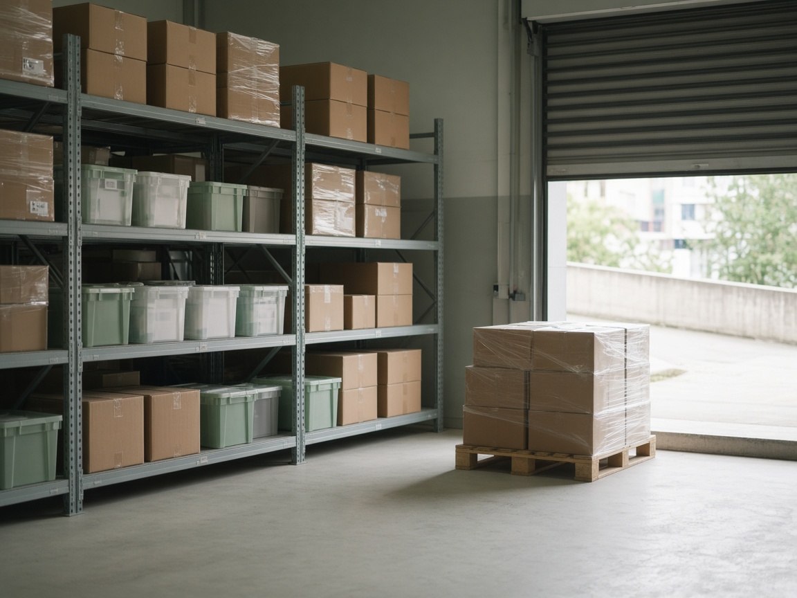 Medical supplies warehouse and loading bay in natural light